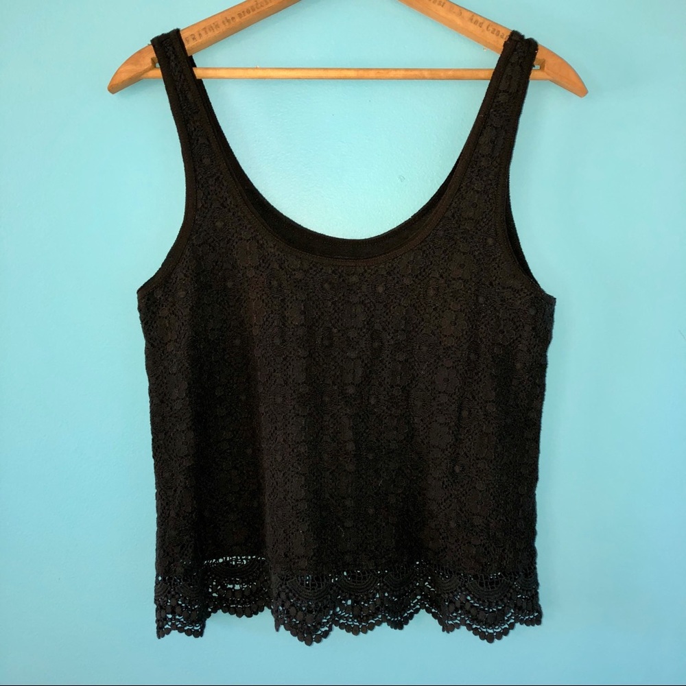 American Eagle Crop Lace Tank Top Black